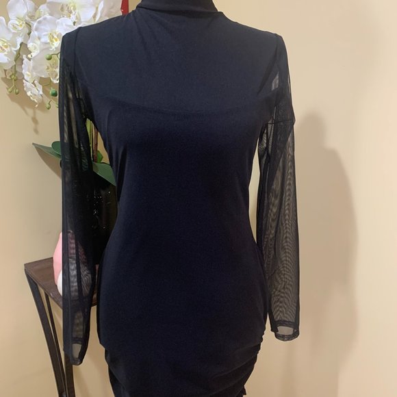 Black Mini Ruched Dress - Picture 1 of 2